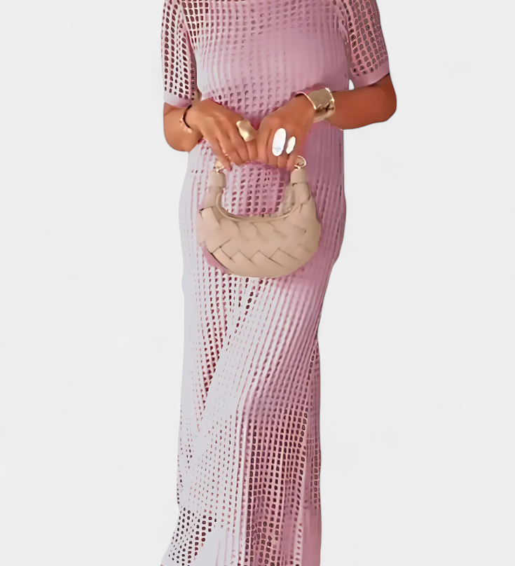 Robe Balbina en Deux Pièces avec Col Bateau et Détails Découpés