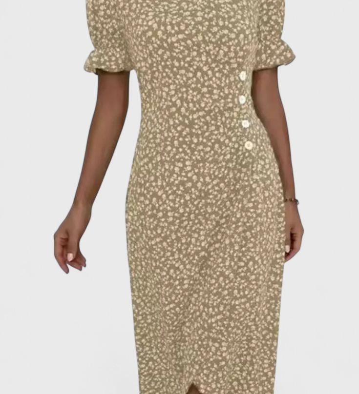Robe Midi Florale Joana avec Décolleté en V et Manches Courtes