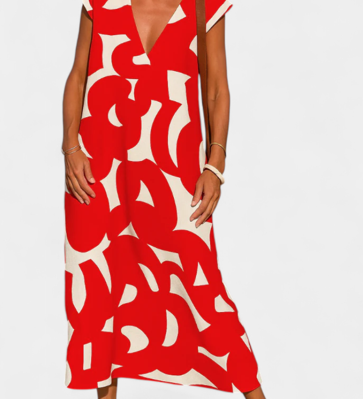 Robe décontractée Asela avec décolleté en V et imprimé mixte