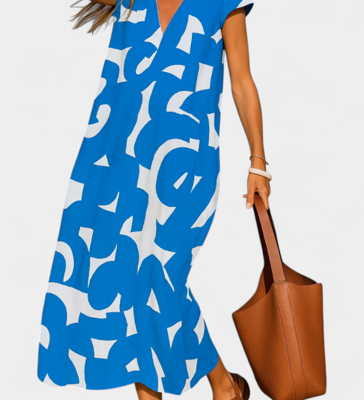 Robe décontractée Asela avec décolleté en V et imprimé mixte