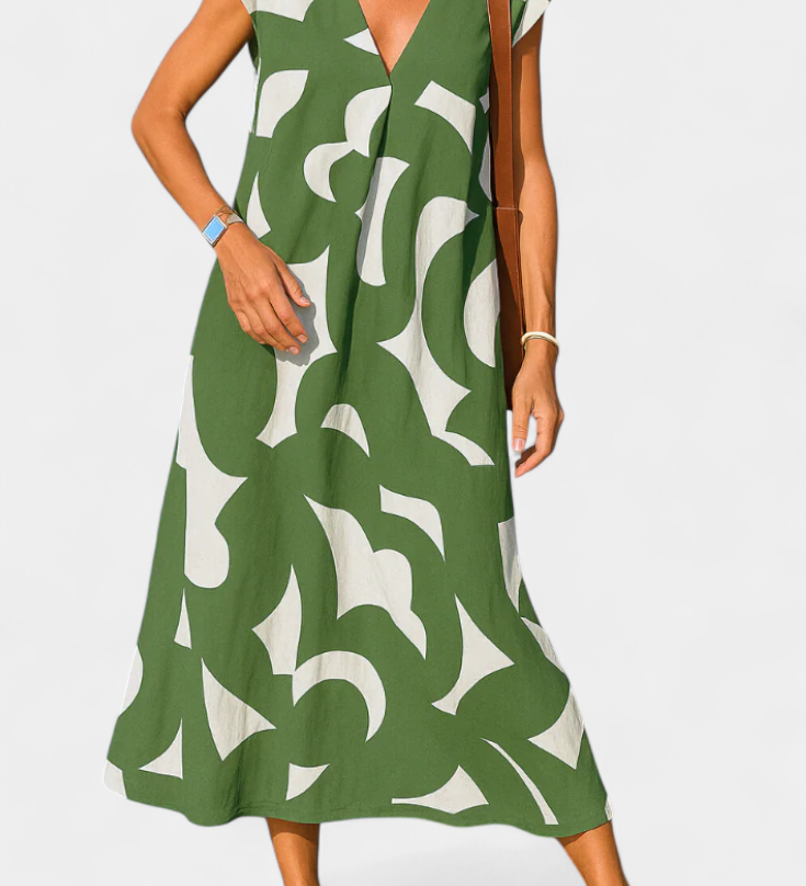 Robe décontractée Asela avec décolleté en V et imprimé mixte