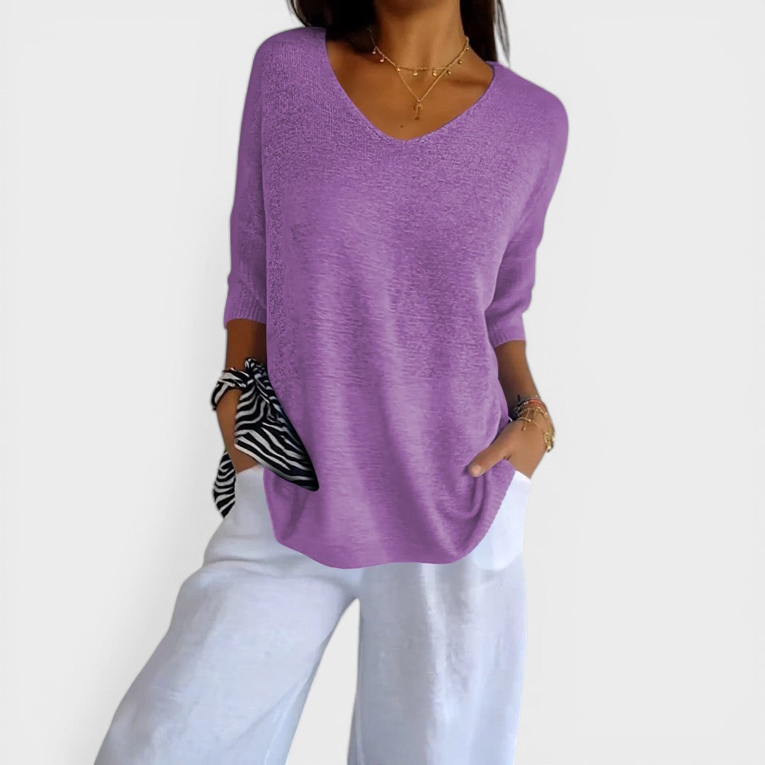 Rosa™ | Haut en Tricot Uni avec Décolleté en V