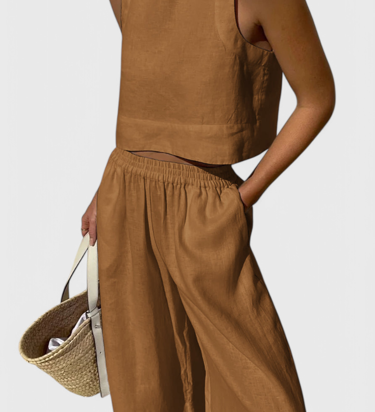 Ensemble Avelina Minimaliste en Coton et Lin Léger