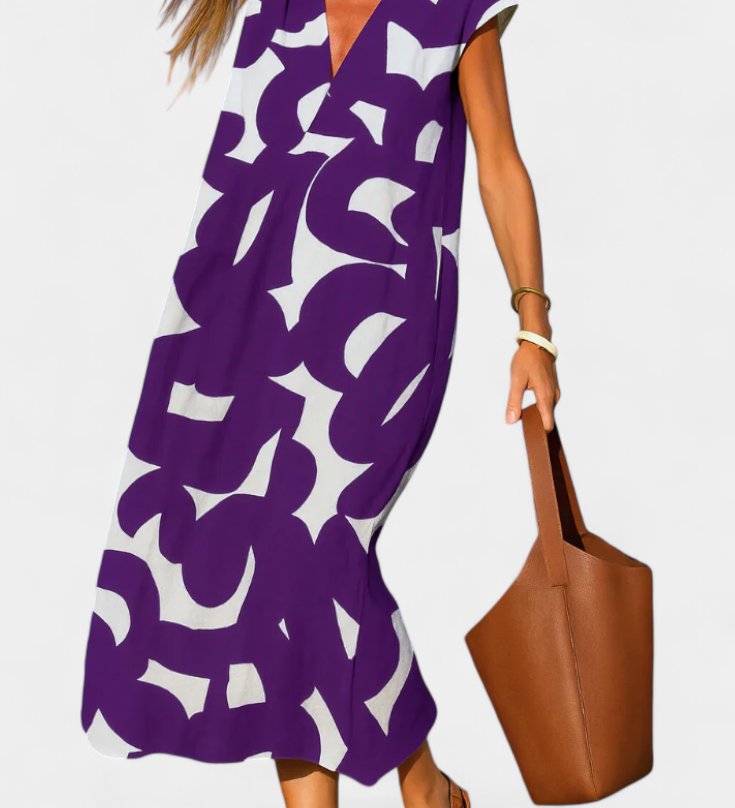 Robe décontractée Asela avec décolleté en V et imprimé mixte
