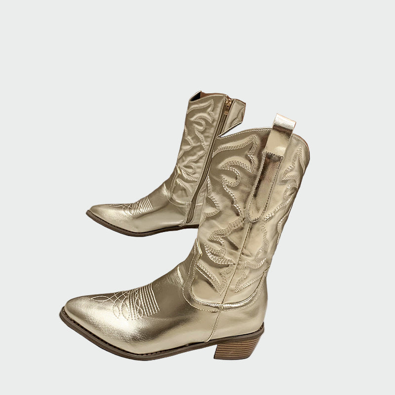 Bottes de cowboy métalliques roses avec broderie
