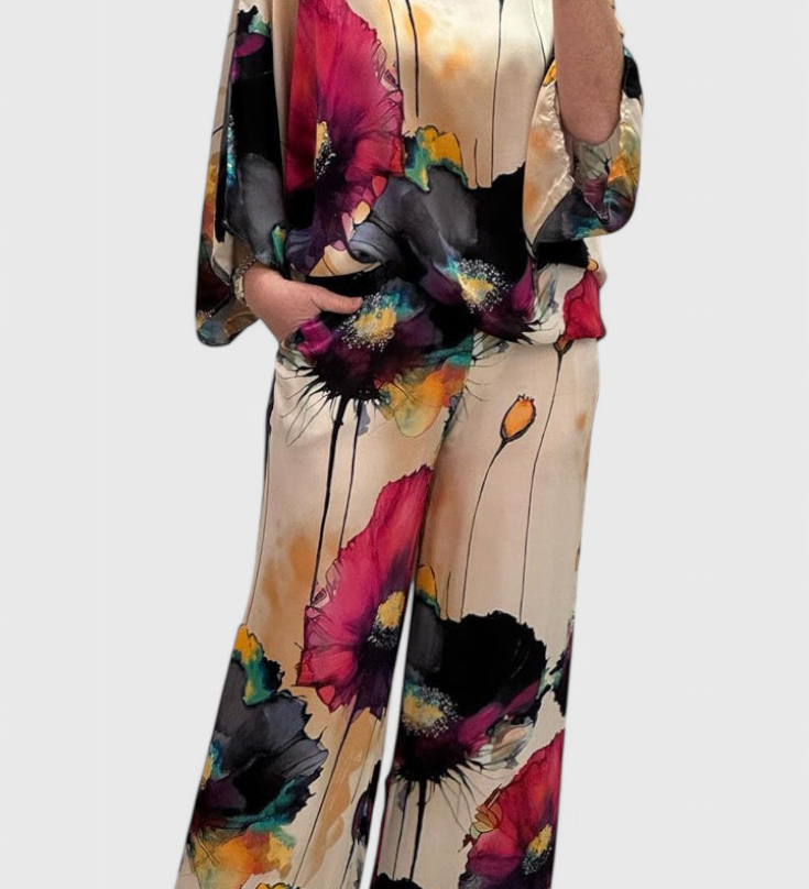 Ensemble Floral Karoline en Deux Pièces avec Coupe Décontractée