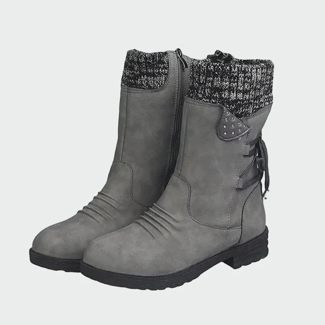 Victoria | Bottines en Suède Bleue avec Détail Tricoté