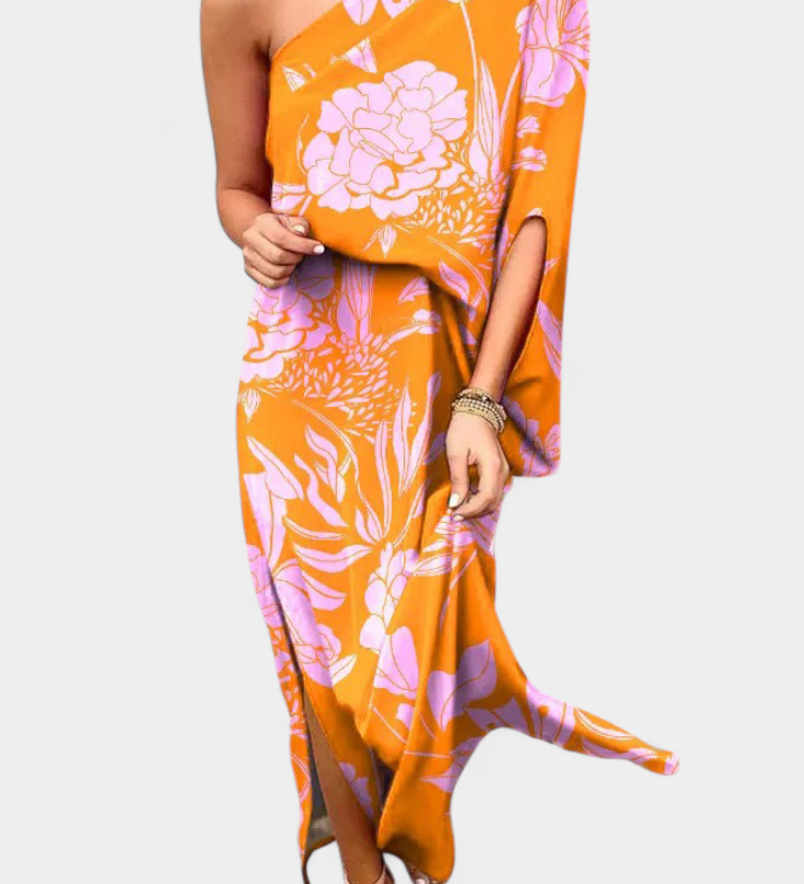 Robe Carlena à Épaule Dénudée avec Imprimé Romantique