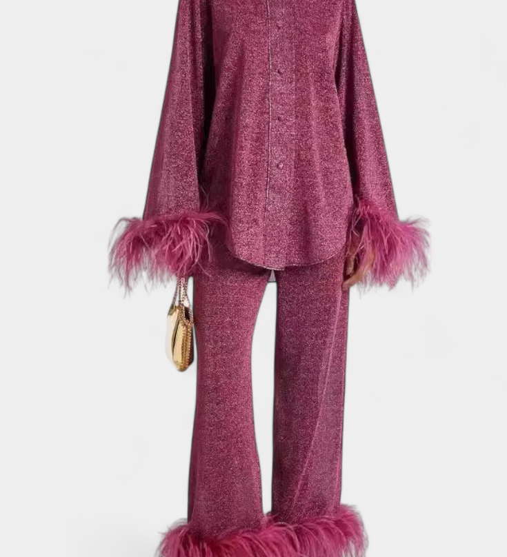 Ensemble Polina en Deux Pièces avec Col en Plumes