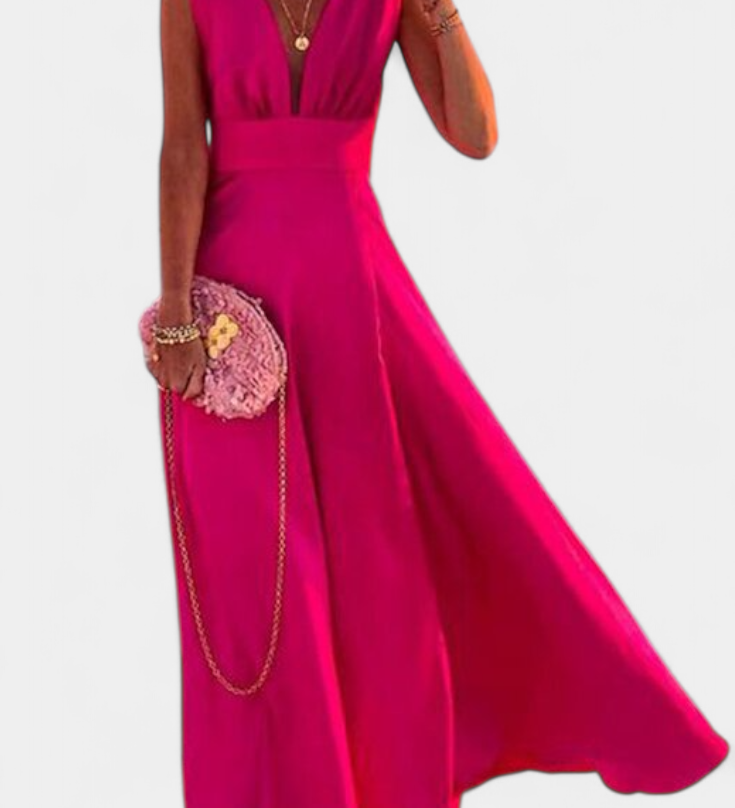 Robe Salma en A avec Imprimé Minimaliste et Col en V