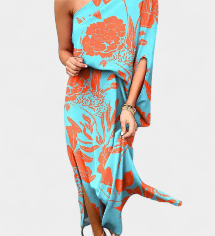 Robe Carlena à Épaule Dénudée avec Imprimé Romantique