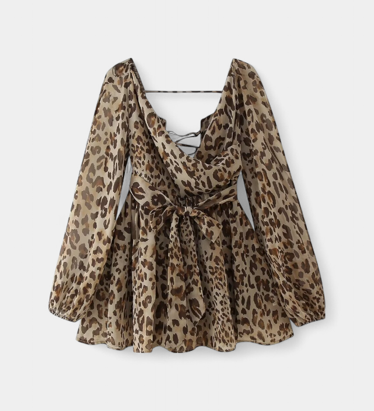 Robe Mini Skylar avec Décolleté en V et Manches Légères