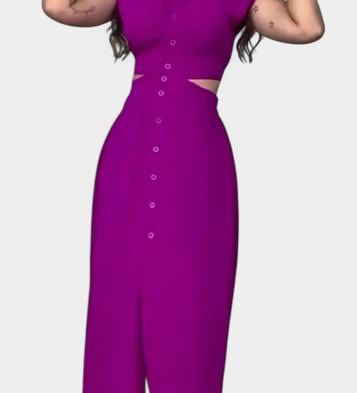 Robe Midi Griselda avec Boutons et Taille Découverte