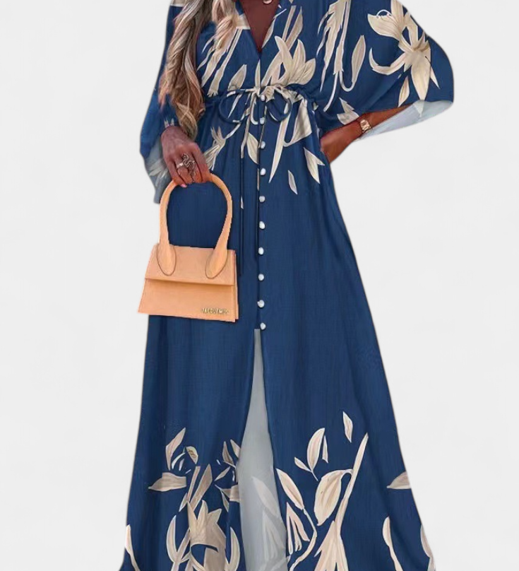 Robe Maxi Joelle Rainbow avec Décolleté en V et Manches Chauve-Souris