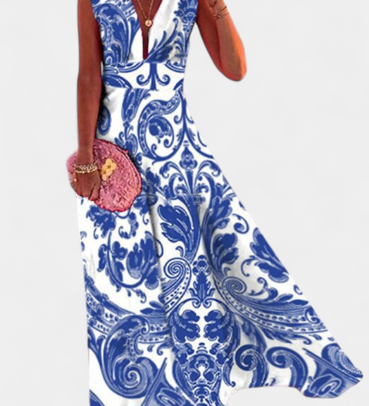 Robe Salma en A avec Imprimé Minimaliste et Col en V