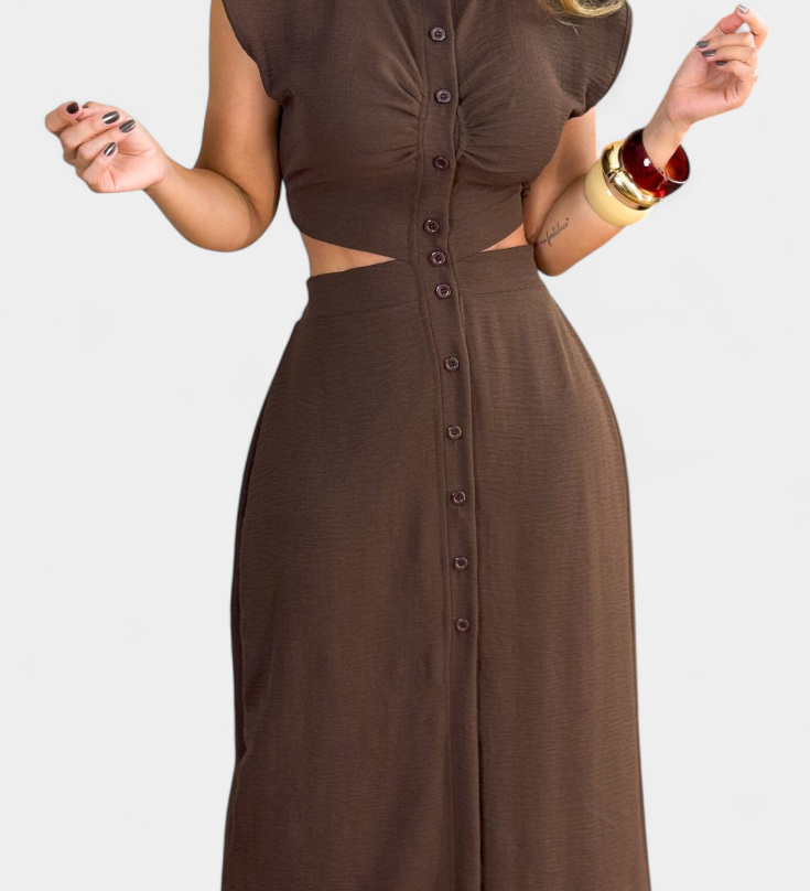 Robe Midi Griselda avec Boutons et Taille Découverte