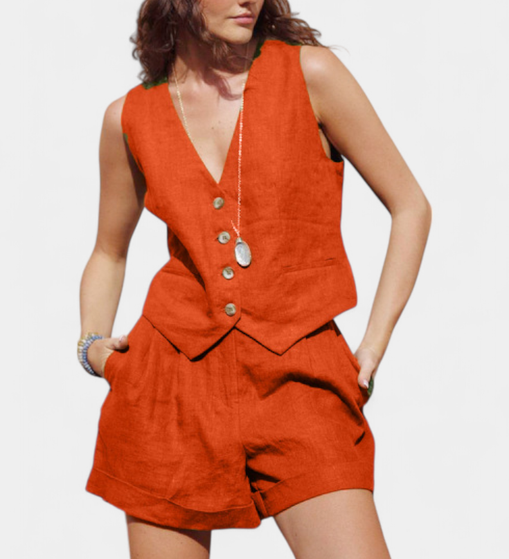 Ensemble Gilet et Shorts en Lin et Coton Jennifer