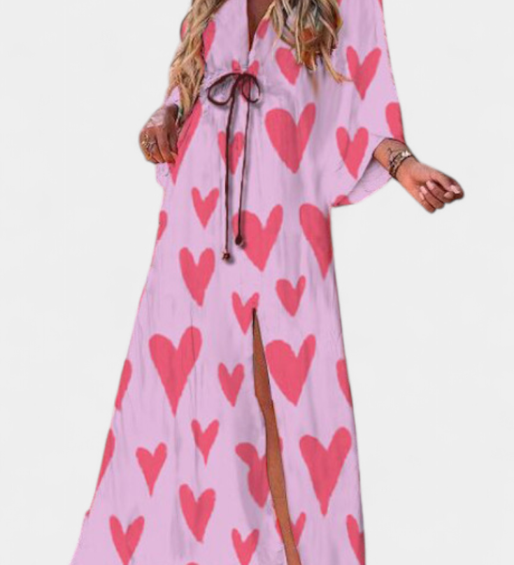 Robe Maxi Joelle Rainbow avec Décolleté en V et Manches Chauve-Souris