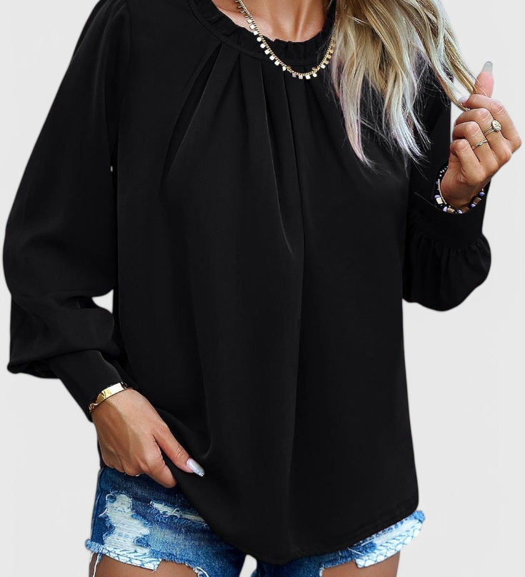 Blouse Dottie à Manches Longues avec Col en Dentelle