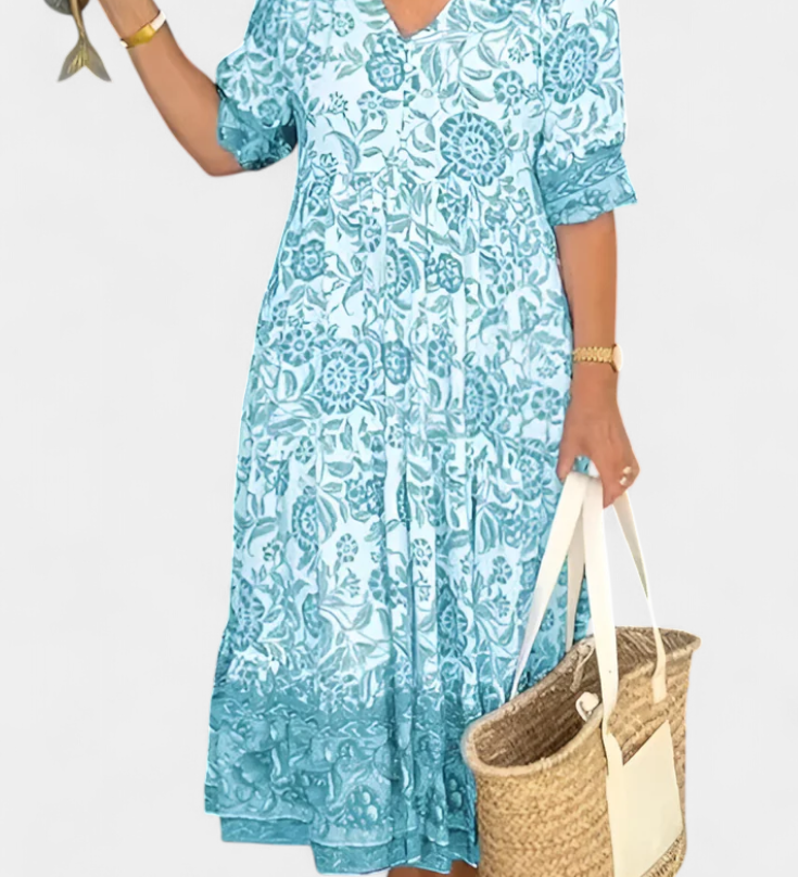 Robe Florale Bohémienne Elcira avec Décolleté en V et Volants