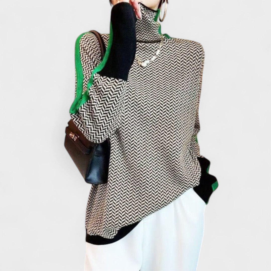 Isidora™ | Pull Herringbone Luxe Col Montant
