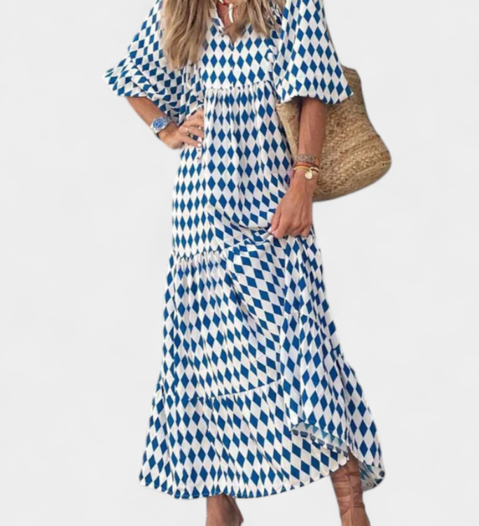 Robe Aroa Boho avec Imprimé Artistique et Silhouette Fluide