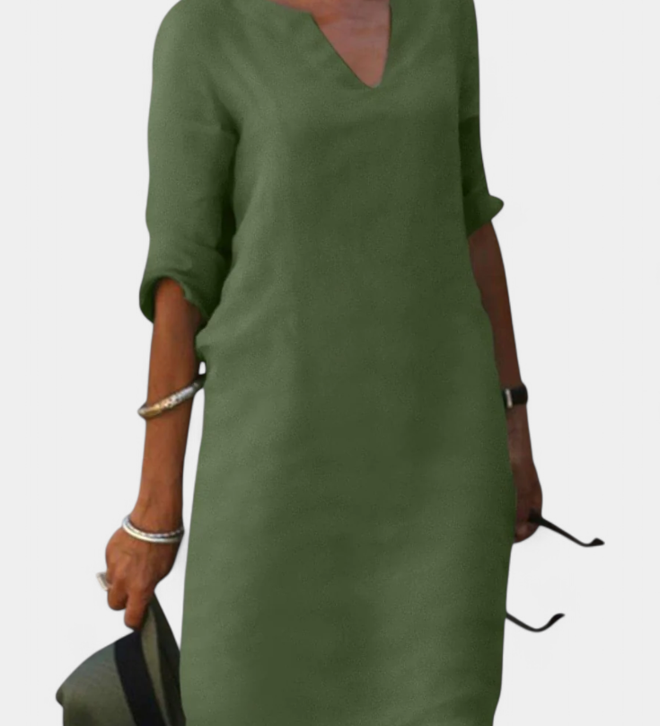 Robe Elowen avec décolleté en V et manches trois-quarts