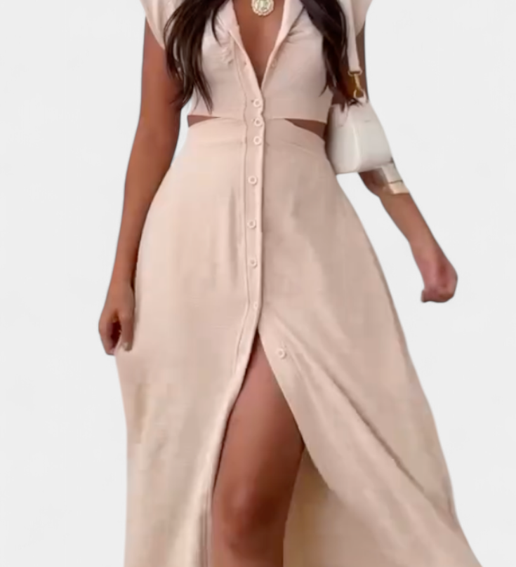 Robe Midi Griselda avec Boutons et Taille Découverte