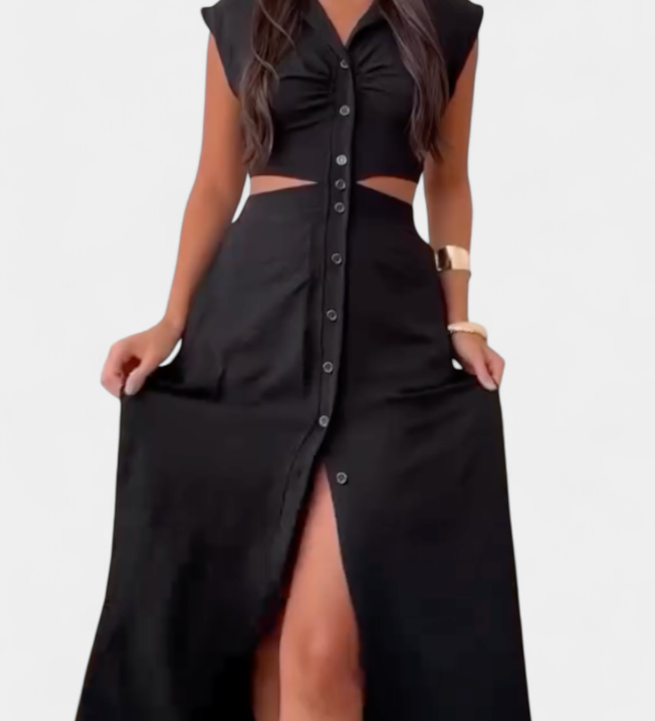 Robe Midi Griselda avec Boutons et Taille Découverte
