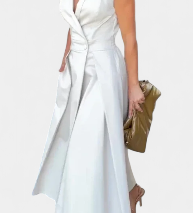 Robe Blazer Sans Manches Beverly avec Coupe A-Line et Boutons