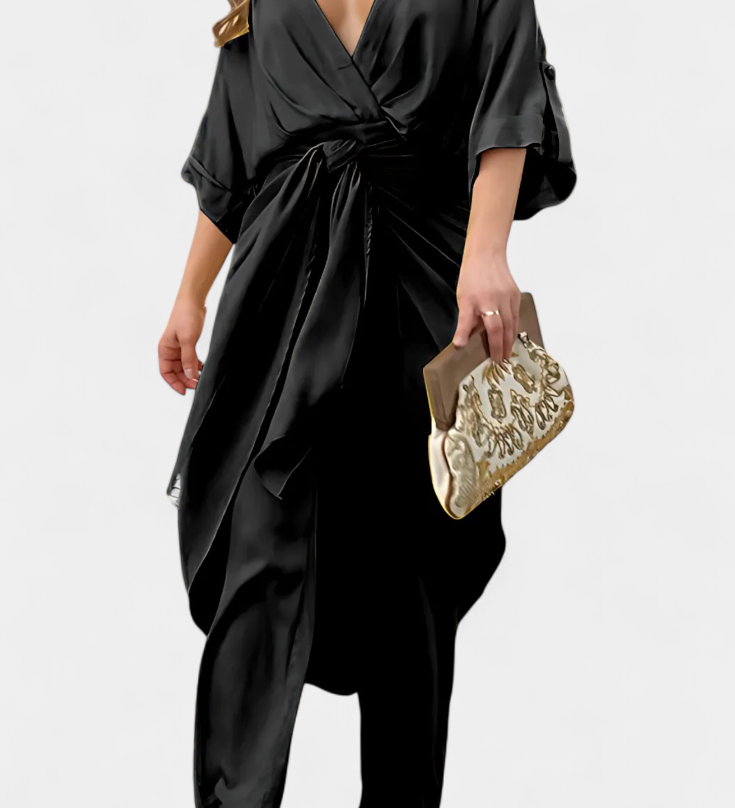 Ensemble Mayleen Croisé avec Nœud Avant et Pantalons Droits