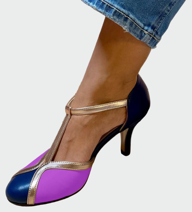 Sandales rétro élégantes Anna avec talon moyen et T-strap