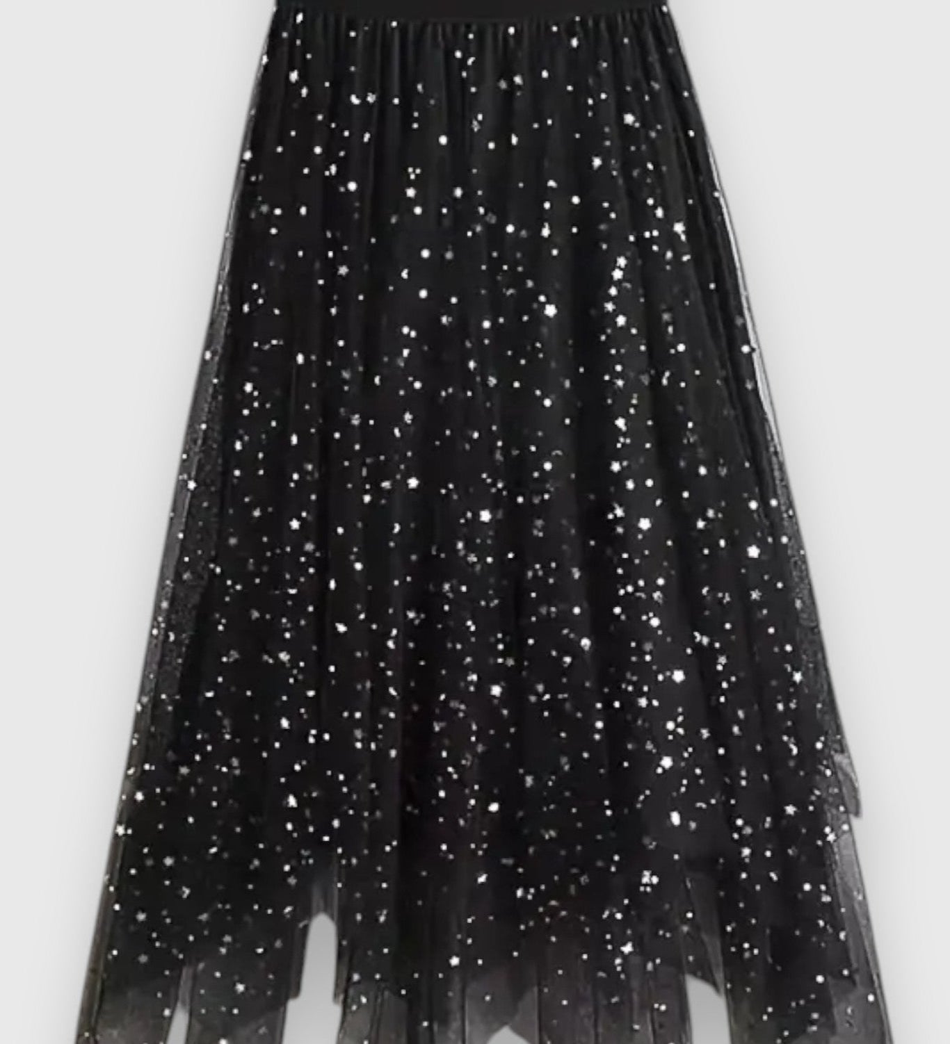 Jupe Colette en Sequins avec Ourlet Volant et Taille Haute