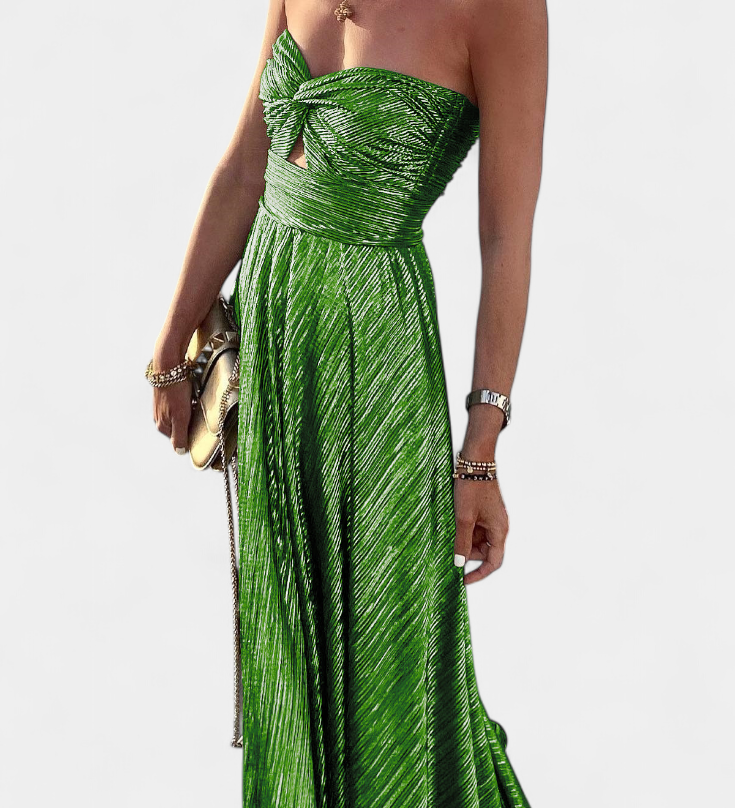 Robe Longue Sans Manches Onelia en Tissu Métallique