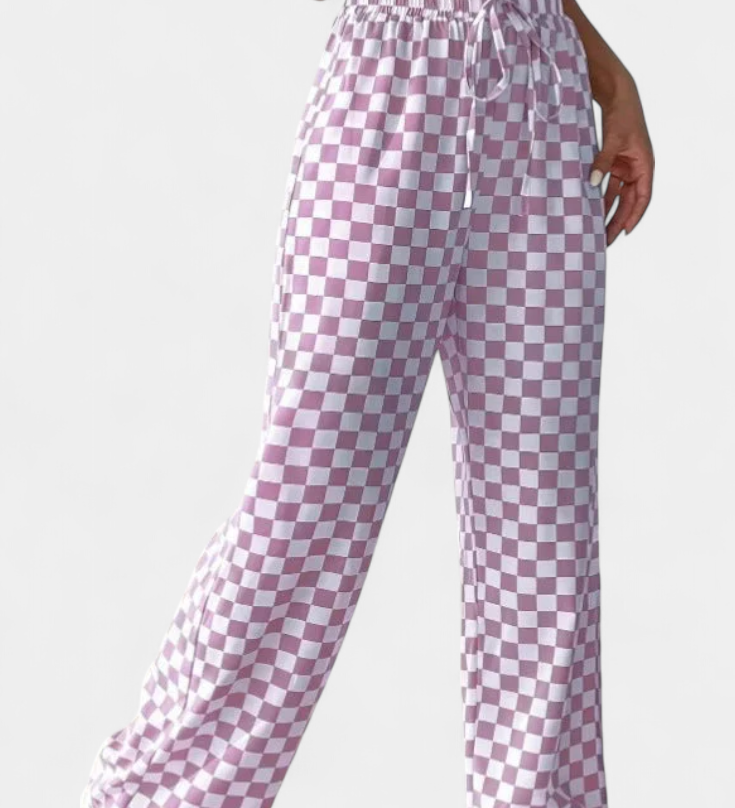 Pantalons Hilaria à Jambe Large avec Imprimé Carreaux