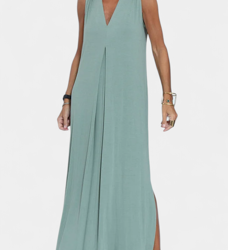 Robe Maxi Sans Manches Felisa en Couleur Unie et Silhouette Élégante