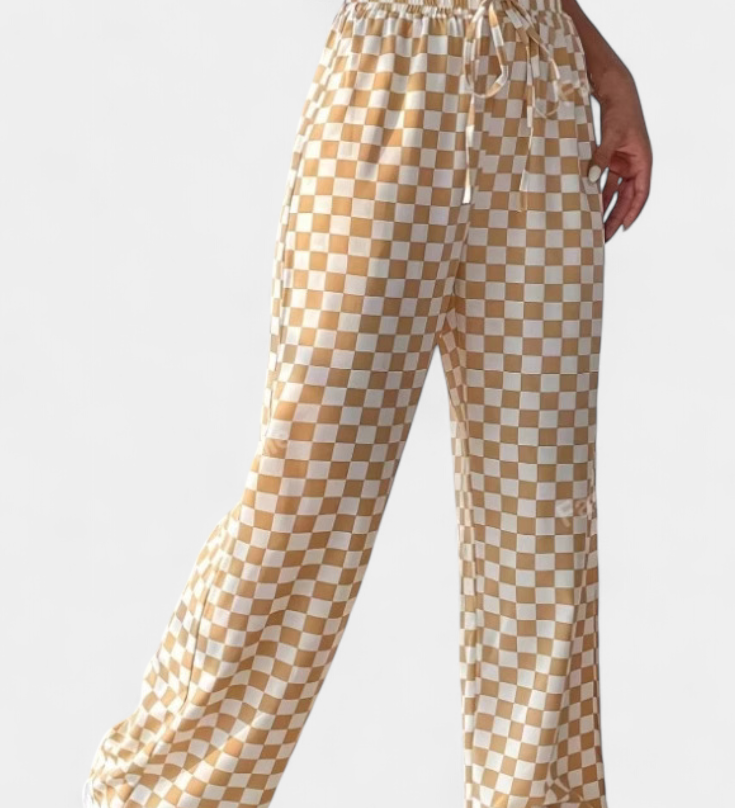 Pantalons Hilaria à Jambe Large avec Imprimé Carreaux
