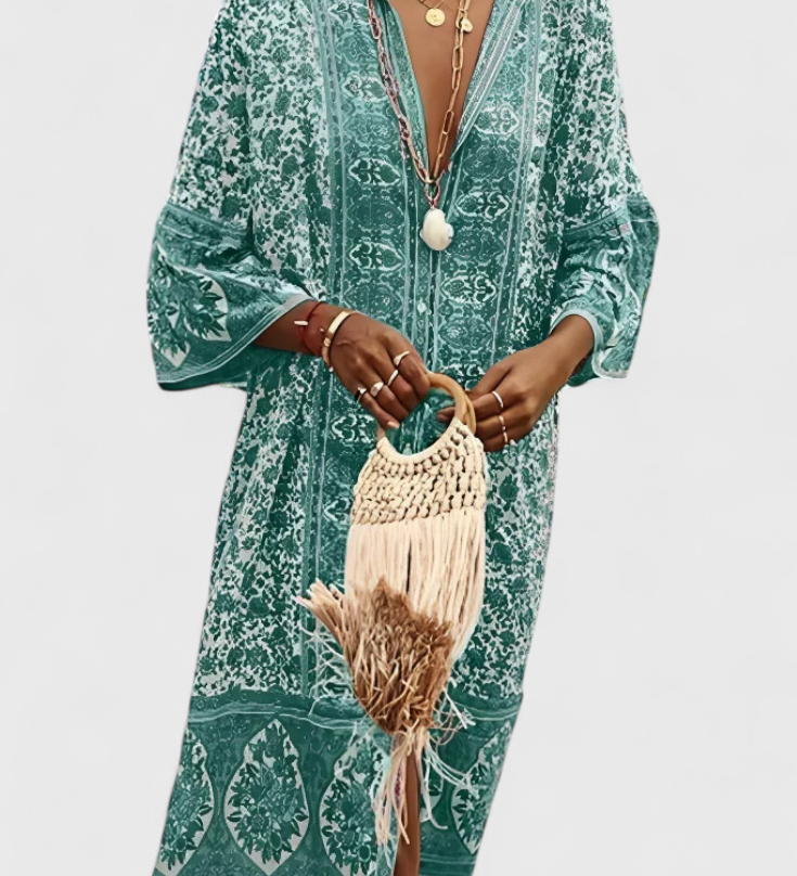 Robe Longue Chinara Boho avec Broderie Ethnique et Silhouette Décontractée