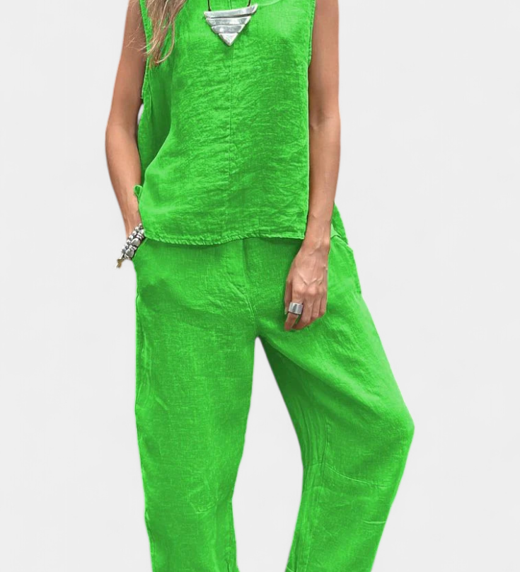 Ensemble Gilet Sans Manches et Pantalon en Lin Coton Leona