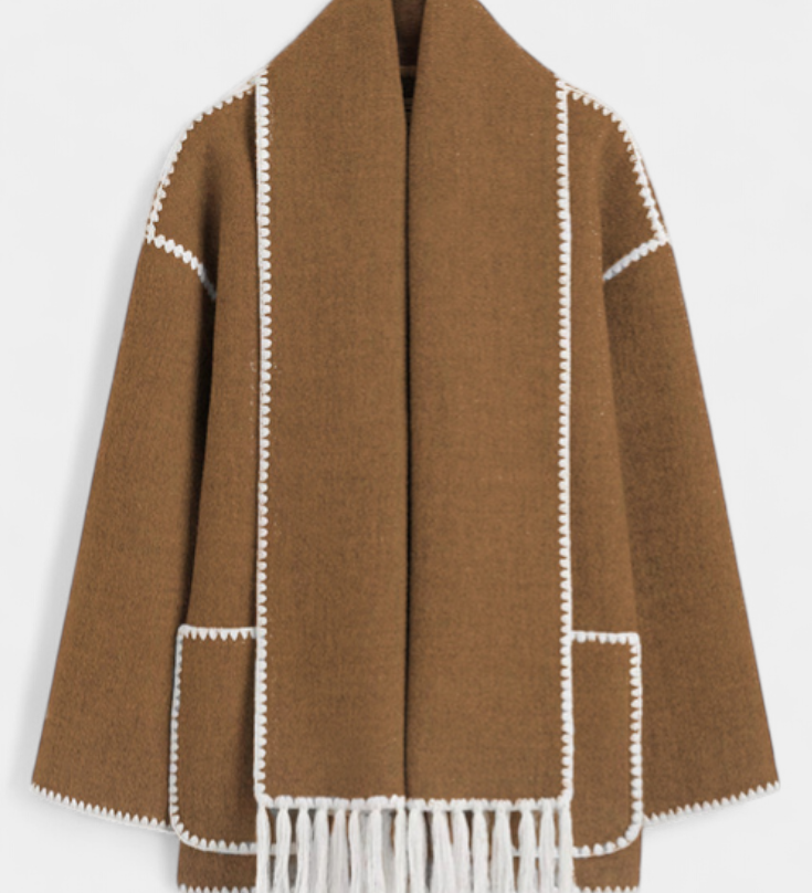 Pauline™ | Manteau à coupe ample avec écharpe à franges intégrée