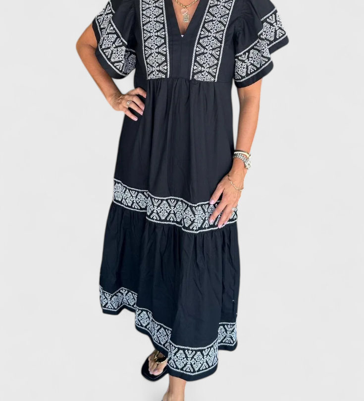 Robe Maxi Boho Allona avec Décolleté en V et Coupe Relaxée