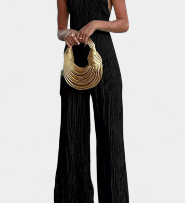 Ensemble Top Asymétrique Plissé Élégant Pilarica et Pantalon Fluide