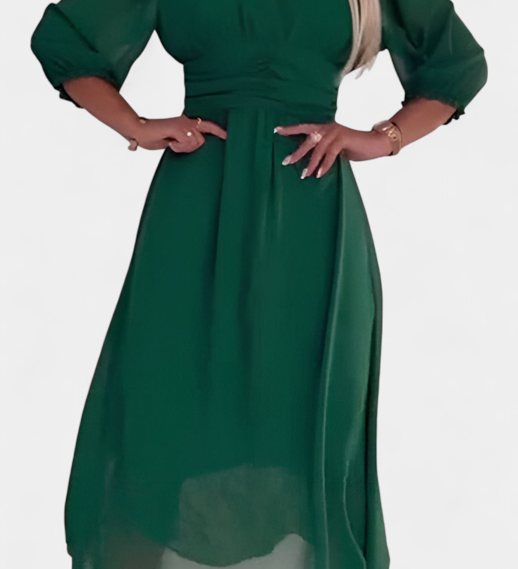 Robe Midi Élégante Dorina avec Décolleté en V et Manches Légères