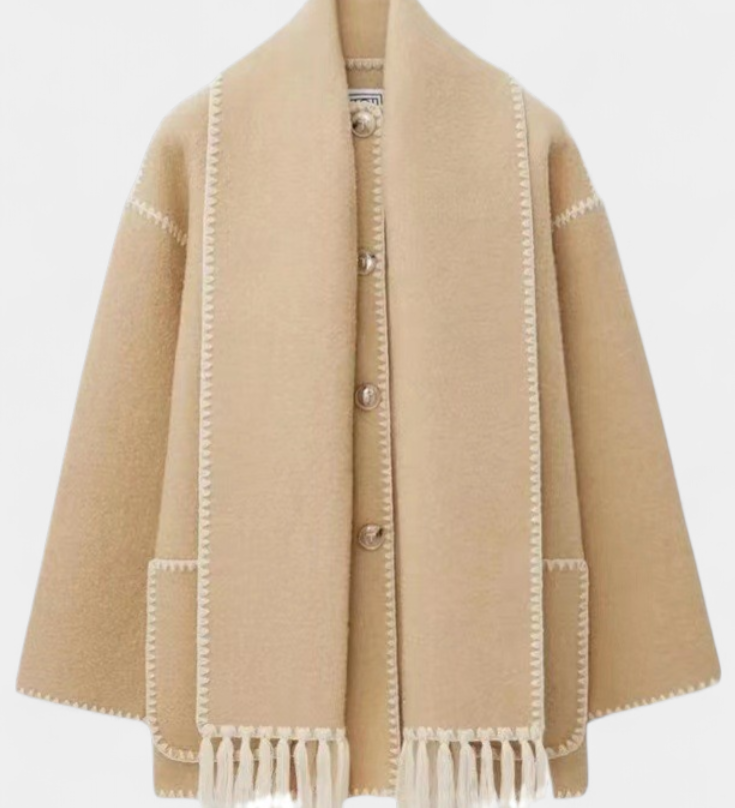 Pauline™ | Manteau à coupe ample avec écharpe à franges intégrée