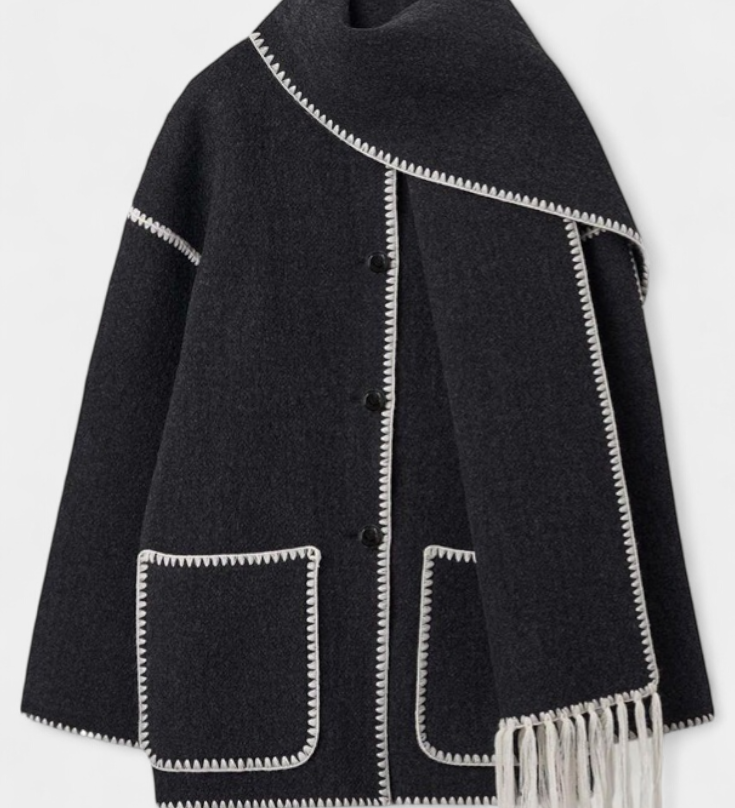 Pauline™ | Manteau à coupe ample avec écharpe à franges intégrée