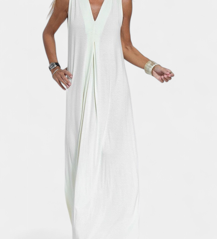 Robe Maxi Sans Manches Felisa en Couleur Unie et Silhouette Élégante