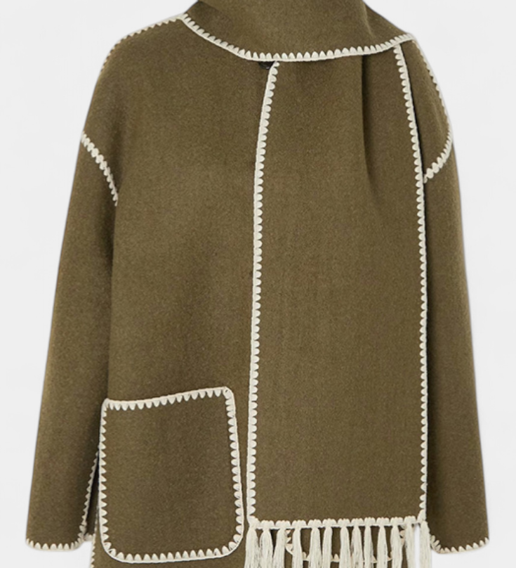 Manteau Pauline à coupe ample avec écharpe frangée intégrée