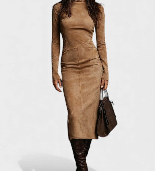 Renata™ | Robe en Cuir à Manches Longues et Coupe Ajustée