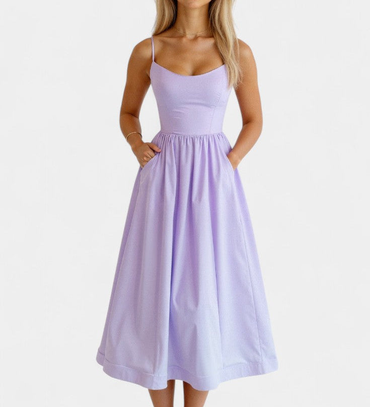 Robe Midi Marvelle Sans Manches en Tissu Léger