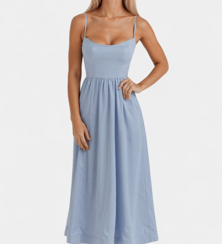 Robe Midi Marvelle Sans Manches en Tissu Léger